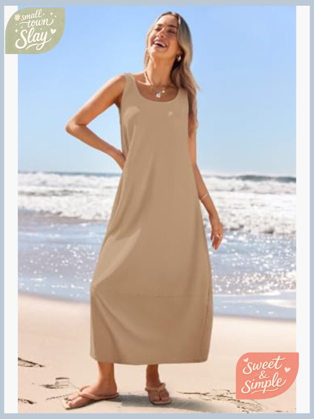 Boho Maxi Sundress Scoop Neck Sleeveless Loose Tank Dress - Picture 3 of 7